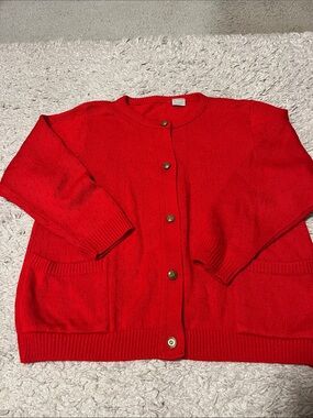 Women's Vibrant Red Button-Front Cardigan Sweater
